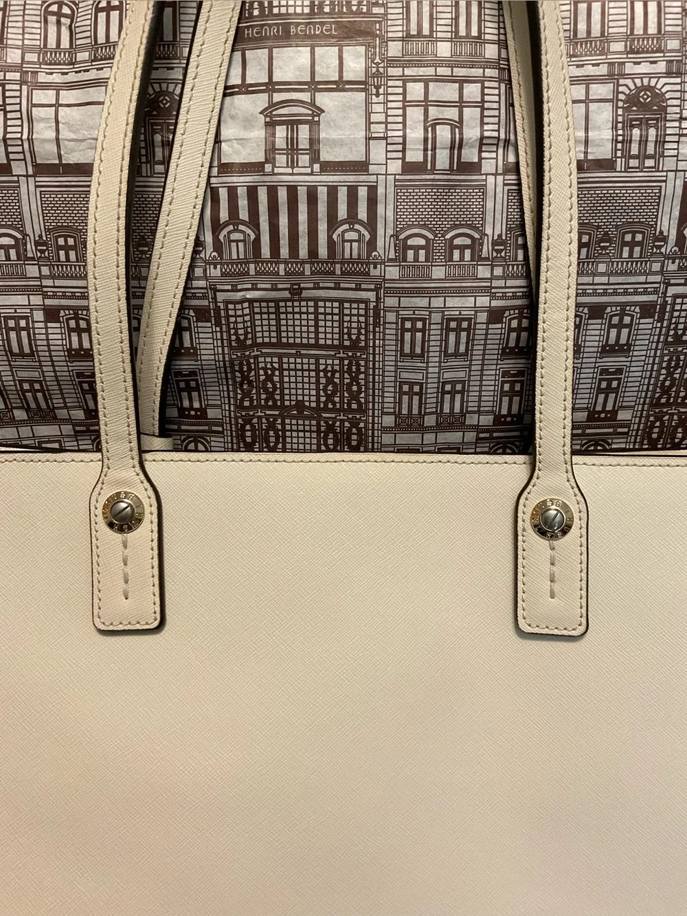 Cream Henri Bendel Zippered Tote with Gold-tone Hardware